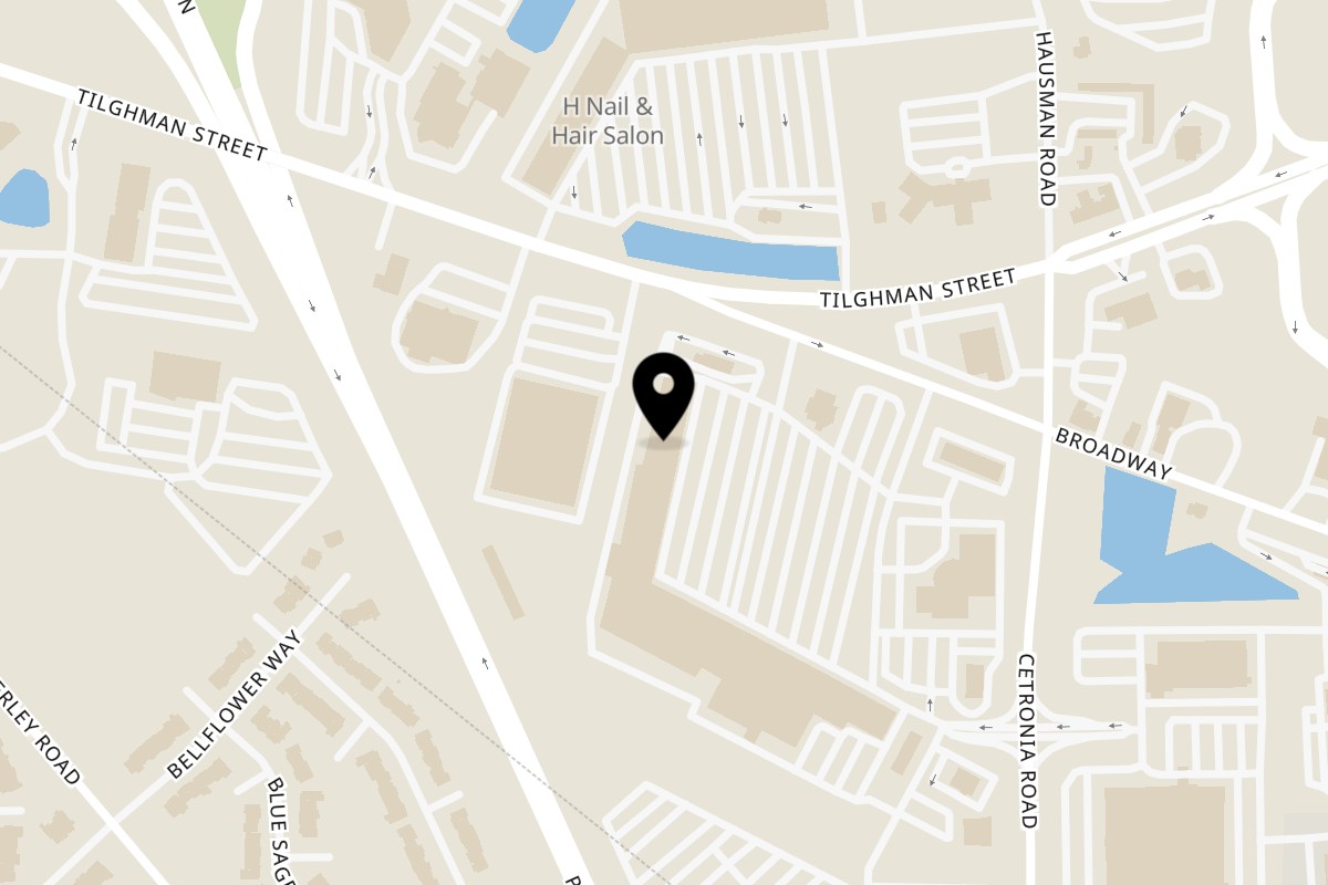 Map showing the location of Lazeez Fresh Mediterranean Grill on 4666 Broadway in Allentown